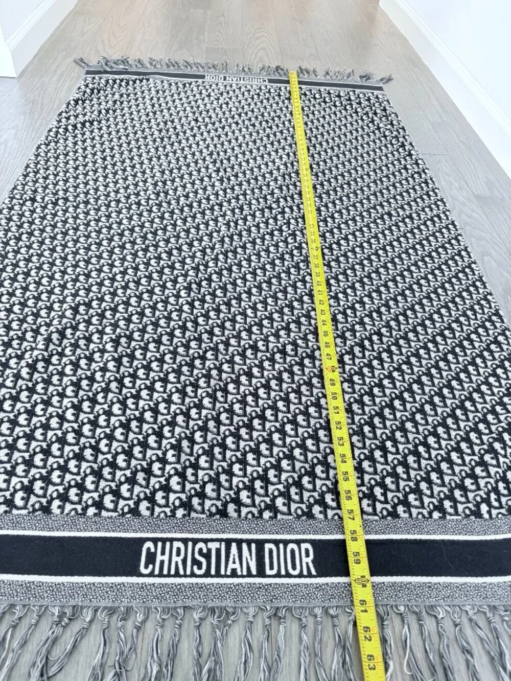 Christian Dior Navy Blue Oblique Beach Towel With Tassel Fringe